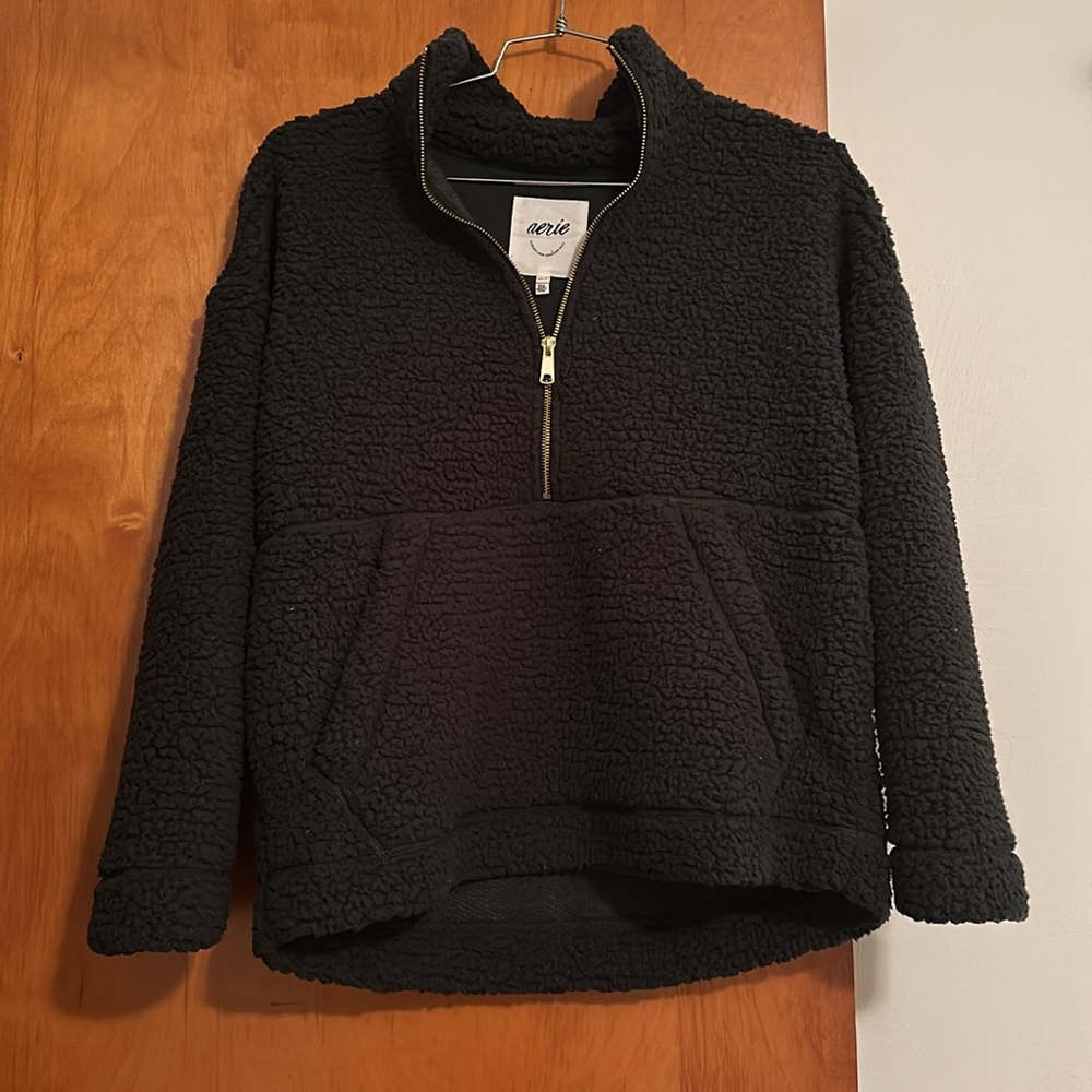 Aerie Green Sherpa Quarter-Zip Pullover